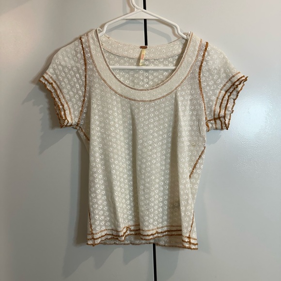 Madewell White and Brown Short Sleeve Top - Picture 1 of 2